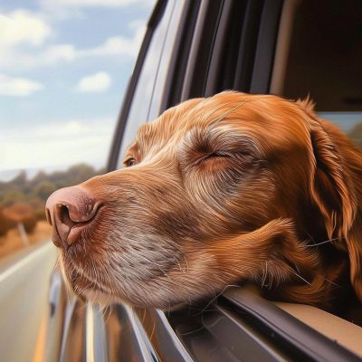 dog laying his head on a car window